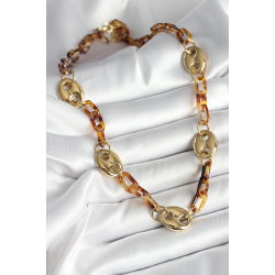 Mey İthalat® Leopar Desenli Mika Gold Renk Zincir Kadın Kolye