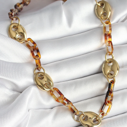 Mey İthalat® Leopar Desenli Mika Gold Renk Zincir Kadın Kolye