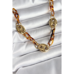 Mey İthalat® Leopar Desenli Mika Gold Renk Zincir Kadın Kolye