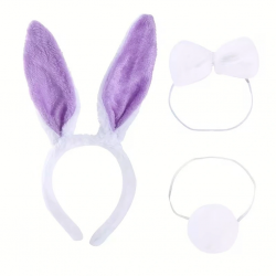 Mey İthalat® Lila Mor Tavşan Kulak Papyon Kuyruk 3 lü Parti Seti