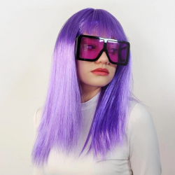 Mey İthalat® Lila Renk Uzun Düz Parti Peruğu