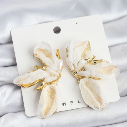 Mey İthalat® Lotus Model Beyaz Renk Tüllü Kadın Küpe