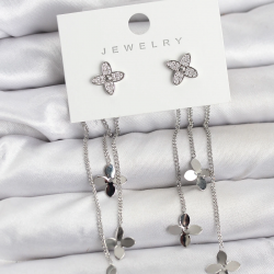 Mey İthalat® Lotus Model Gümüş Renk Pirinç Sallantılı Kadın Küpe