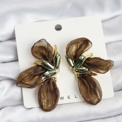 Mey İthalat® Lotus Model Haki Renk Tüllü Kadın Küpe