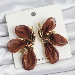 Mey İthalat® Lotus Model Kahverengi Renk Tüllü Kadın Küpe