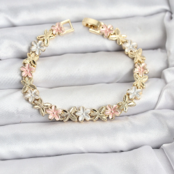 Mey İthalat® Lotus Model Pirinç Gold ve Pembe Renk Kadın Bileklik