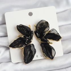 Mey İthalat® Lotus Model Siyah Renk Tüllü Kadın Küpe