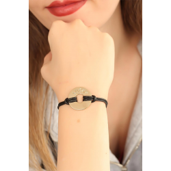 Mey İthalat® LUCKY (Şanslı) Siyah Deri İpli Unisex Mood Bileklik