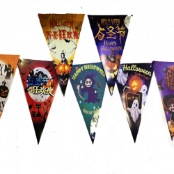 Mey İthalat® Lüks Baskılı Üçgen Model Halloween Banner Süs Bayrak 8 li