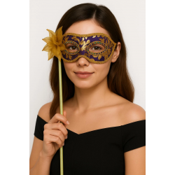 Mey İthalat® Lüks Taşlı Saplı Maskeli Balo Maskesi Mor Renk 35 cm