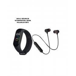 Mey İthalat® M6 Akıllı Bileklik ve Bluetooth Spor Kulaklık 2’li Set