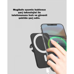 Mey İthalat® MagSafe Araç Telefon Tutucu 15W Hızlı Şarj Type-C Girişli