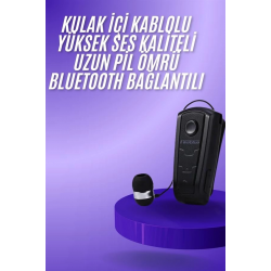 Mey İthalat® Makaralı Bluetooth Kulakiçi Yaka Kulaklığı Kablosuz Kulaklık