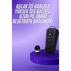 Mey İthalat® Makaralı Bluetooth Kulakiçi Yaka Kulaklığı Kablosuz Kulaklık