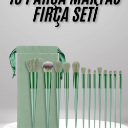 Mey İthalat® Makyaj Fırça Seti Yeşil 13 Parça Fondöten Fırçası Allık Fırçası Far Fırçası