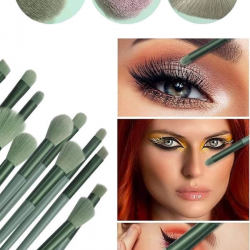 Mey İthalat® Makyaj Fırça Seti Yeşil 13 Parça Fondöten Fırçası Allık Fırçası Far Fırçası