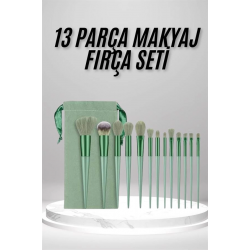 Mey İthalat® Makyaj Fırça Seti Yeşil 13 Parça Fondöten Fırçası Allık Fırçası Far Fırçası