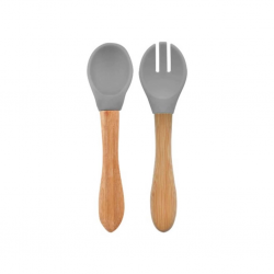 Mey İthalat®   Mama Kaşığı ve Çatal Seti Powder Grey