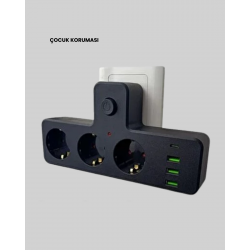 Mey İthalat® Masa Üstü Çoklu Priz USB ve Type-C Çıkışlı Güç Dağıtıcı