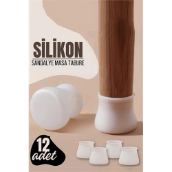 Mey İthalat® Masa ve Sandalye Ayak Koruyucu Silikon Zemin Koruyucu BEYAZ 12 ADET
