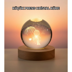 Mey İthalat® Masif Ahşap Standlı 3D Küçük Prens Kristal Top USB Gece Lambası Sıcak Işık