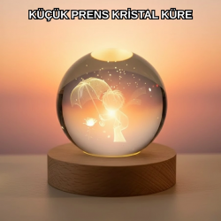 Mey İthalat® Masif Ahşap Standlı 3D Küçük Prens Kristal Top USB Gece Lambası Sıcak Işık