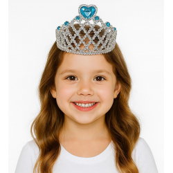 Mey İthalat® Mavi Kalpli Gümüş Renk Kraliçe Tacı Prenses Tacı