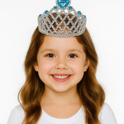 Mey İthalat® Mavi Kalpli Gümüş Renk Kraliçe Tacı Prenses Tacı
