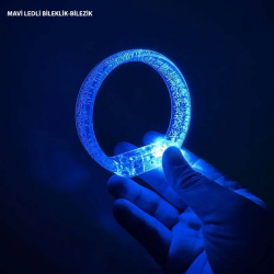 Mey İthalat® Mavi Led Işıklı Baskı Yapılabilen Pilli Bileklik Bilezik 1,5 cm Genişlik