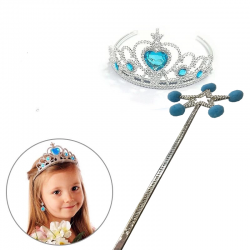 Mey İthalat® Mavi Ponponlu Karlar Ülkesi  Asası ve Mavi Kalp Taşlı  Tacı