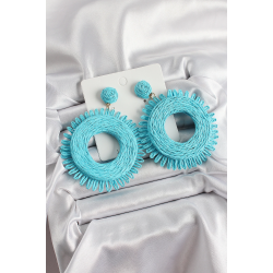 Mey İthalat® Mavi Püsküllü Halka Figürlü Hasır Örgü Model Gold Renk Kadın Küpe