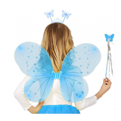 Mey İthalat® Mavi Renk Çocuk Kelebek Kanat Taç Asa Seti 50 cm
