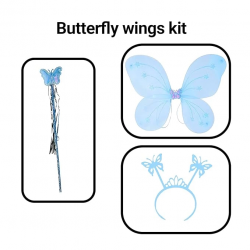 Mey İthalat® Mavi Renk Çocuk Kelebek Kanat Taç Asa Seti 50 cm