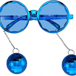 Mey İthalat® Mavi Renk Disko Toplu Küpeli Parlak Yılbaşı Parti Gözlüğü