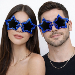Mey İthalat® Mavi Renk Disko Yıldızı Parti Gözlüğü 16X7 cm