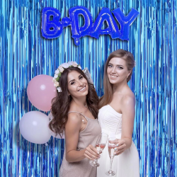 Mey İthalat® Mavi Renk Ekstra Metalize Parlak Saçaklı Arka Fon Perde İthal  1x2 Metre