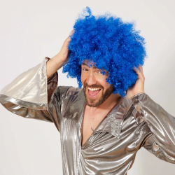 Mey İthalat® Mavi Renk Kıvırcık Afro Bonus Peruk