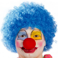 Mey İthalat® Mavi Renk Kıvırcık Afro Bonus Peruk Takma Saç ve Kırmızı Burun Seti