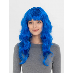 Mey İthalat® Mavi Renk Uzun Dalgalı Parti Peruğu