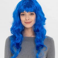 Mey İthalat® Mavi Renk Uzun Dalgalı Parti Peruğu