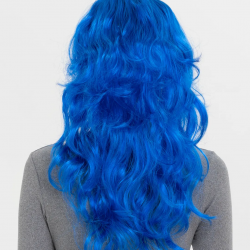 Mey İthalat® Mavi Renk Uzun Dalgalı Parti Peruğu