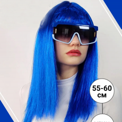 Mey İthalat® Mavi Renk Uzun Parti Peruğu