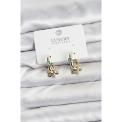 Mey İthalat® Mavi Taş Detaylı Pirinç Gold Renk Kadın Göçmen Küpesi