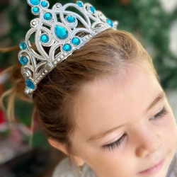 Mey İthalat® Mavi Taşlı Elsa Çocuk Tacı Prenses Tacı Kraliçe Tacı 16x14cm