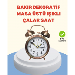 Mey İthalat® Metal Bronz Nostaljik Masa Saati Alarmlı Büyük Boy Sessiz Mekanizmalı