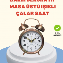 Mey İthalat® Metal Bronz Nostaljik Masa Saati Alarmlı Büyük Boy Sessiz Mekanizmalı