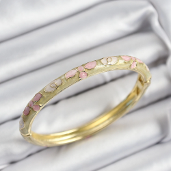 Mey İthalat® Mineli Pirinç Pembe Hardal Ve Krem Çiçek Motifli Gold Renk Kadın Kelepçe