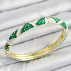 Mey İthalat® Mineli Pirinç Yeşil Beyaz Motifli Kadın Kelepçe