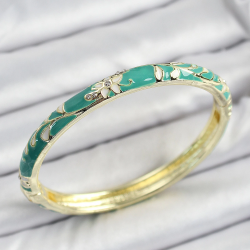 Mey İthalat® Mineli Pirinç Yeşil Çiçek Motifli Kadın Kelepçe