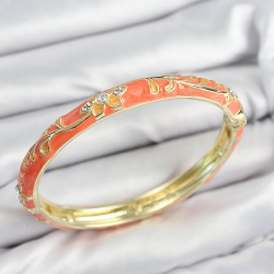 Mey İthalat® Mineli Pirinç Zirkon Taşlı Turuncu Çiçek Motifli Gold Kadın Kelepçe